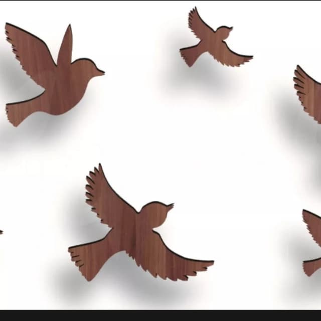 6 wooden birds for wall decor