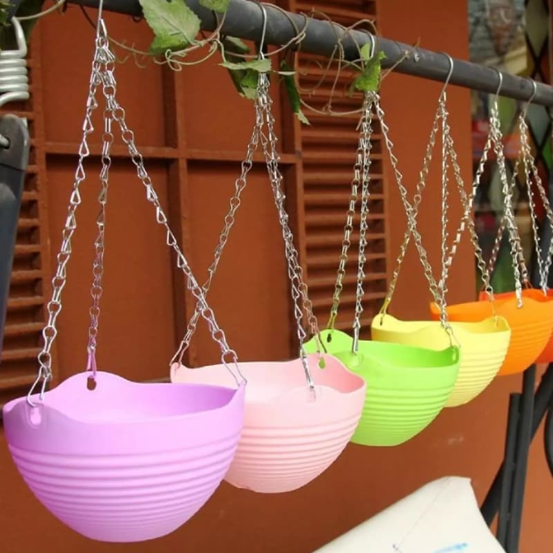 Pack of 3 Plastic hanging plant pots,flower pots with chain hanger