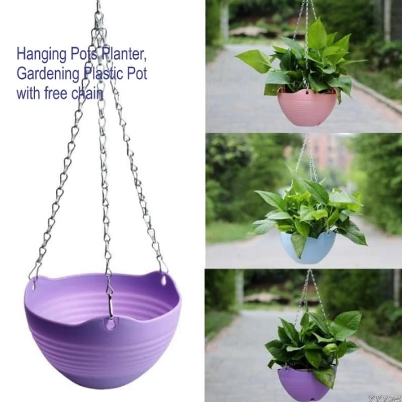 Pack of 3 Plastic hanging plant pots,flower pots with chain hanger