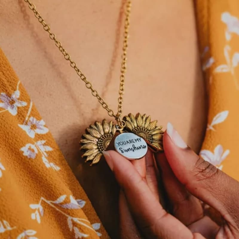 Sunflower gold color necklace you are my sunshine open locket