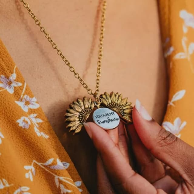Sunflower gold color necklace you are my sunshine open locket