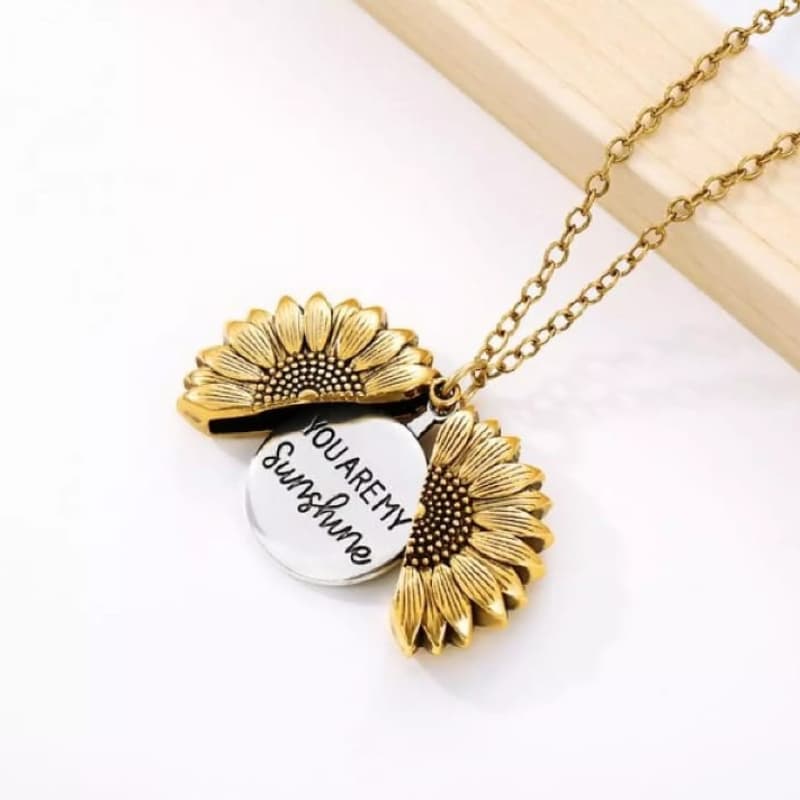 Sunflower gold color necklace you are my sunshine open locket