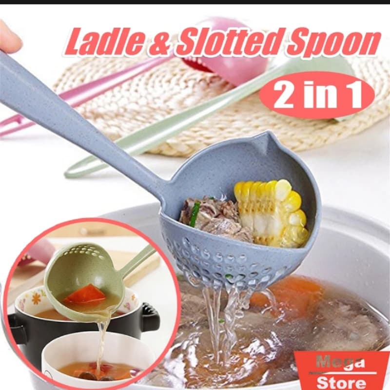 2 in 1 spoon strainer ladle long handle soup colander porridge with filter 
