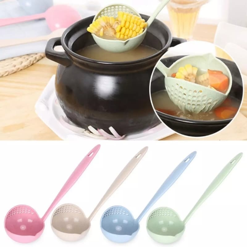 2 in 1 spoon strainer ladle long handle soup colander porridge with filter 