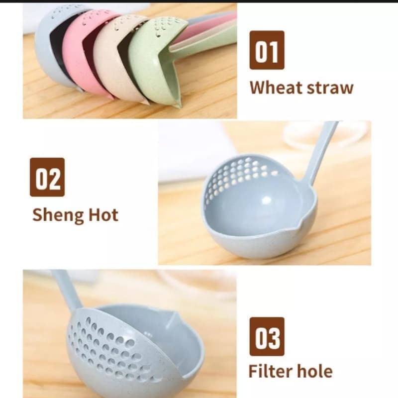 2 in 1 spoon strainer ladle long handle soup colander porridge with filter 