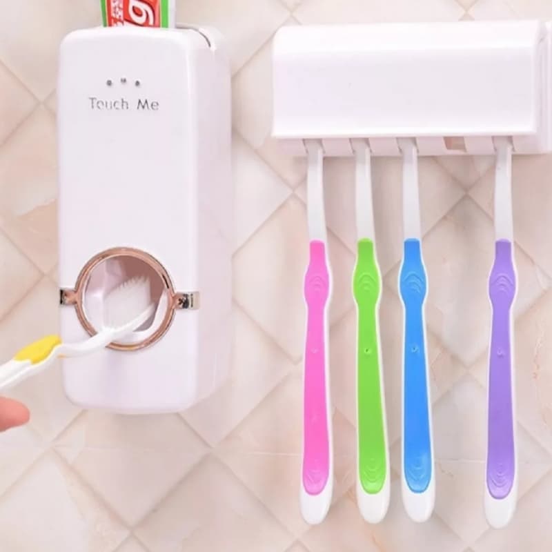 Automatic toothpaste dispenser with wall mount toothpaste holder