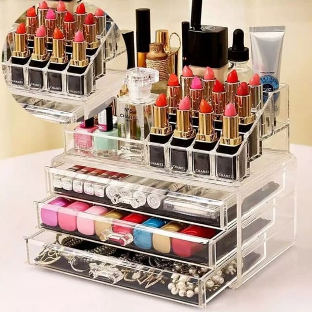 Acrylic 3 drawers 12 trapezoid lipstick makeup display stand cosmetic organ